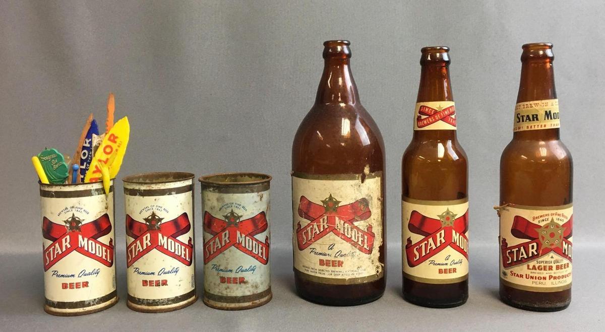Group of Vintage Star Model Beer Bottles and Cans