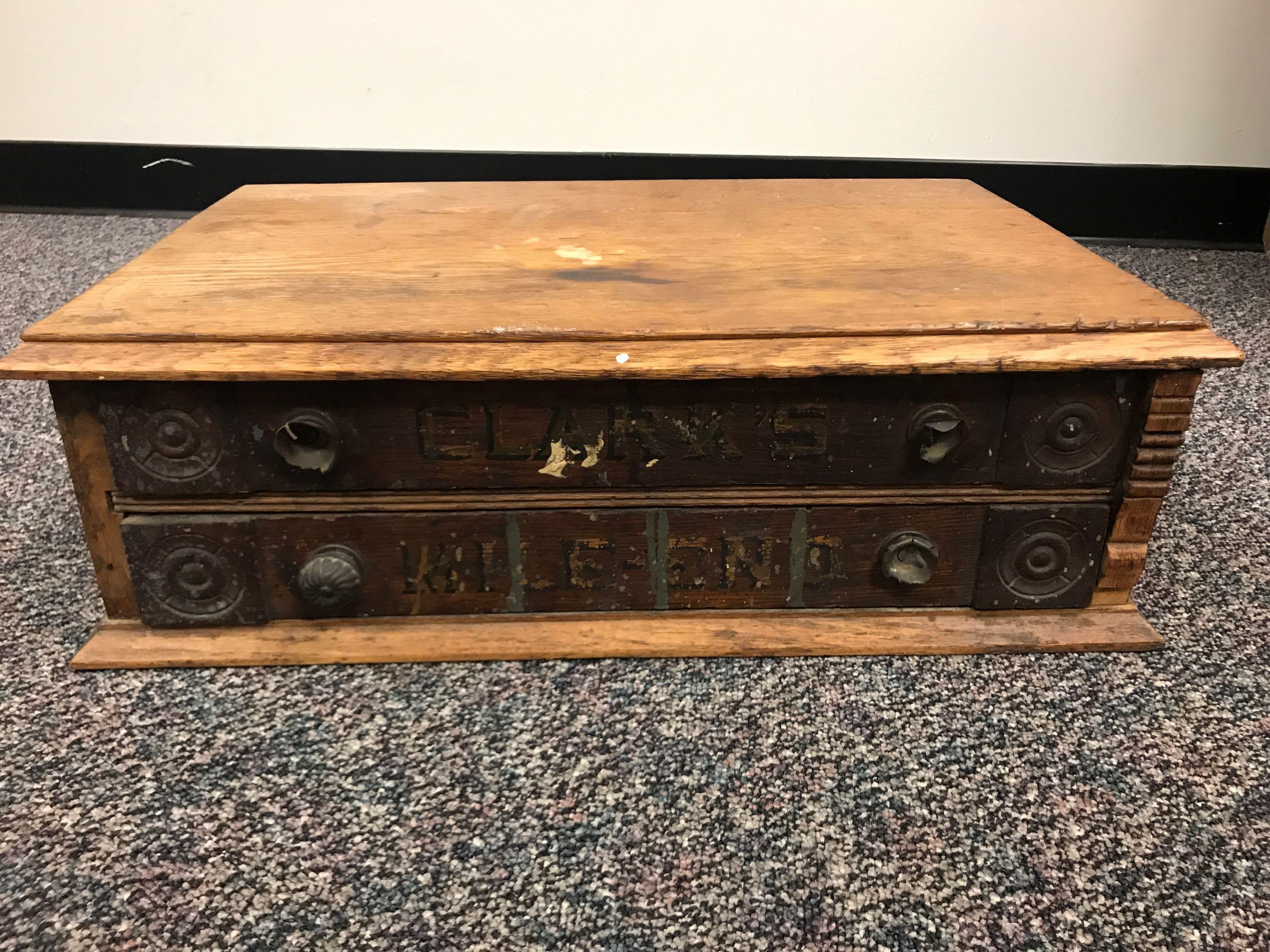 Antique Clark?s Mile-End 2 drawer thread/spool cabinet