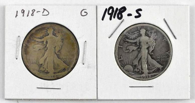 Group of (2) Walking Liberty Silver Half Dollars.