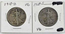 Group of (2) Walking Liberty Silver Half Dollars.