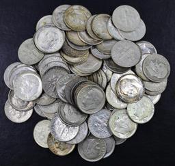 Group of (100) Roosevelt Silver Dimes.