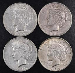 Group of (4) 1923 D Peace Silver Dollars.