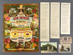 Group of 7 pieces Antique (1863-1911) Ephemera-Church Programs, Confederate Currency, and more