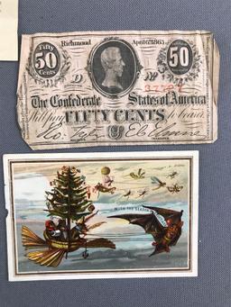 Group of 7 pieces Antique (1863-1911) Ephemera-Church Programs, Confederate Currency, and more