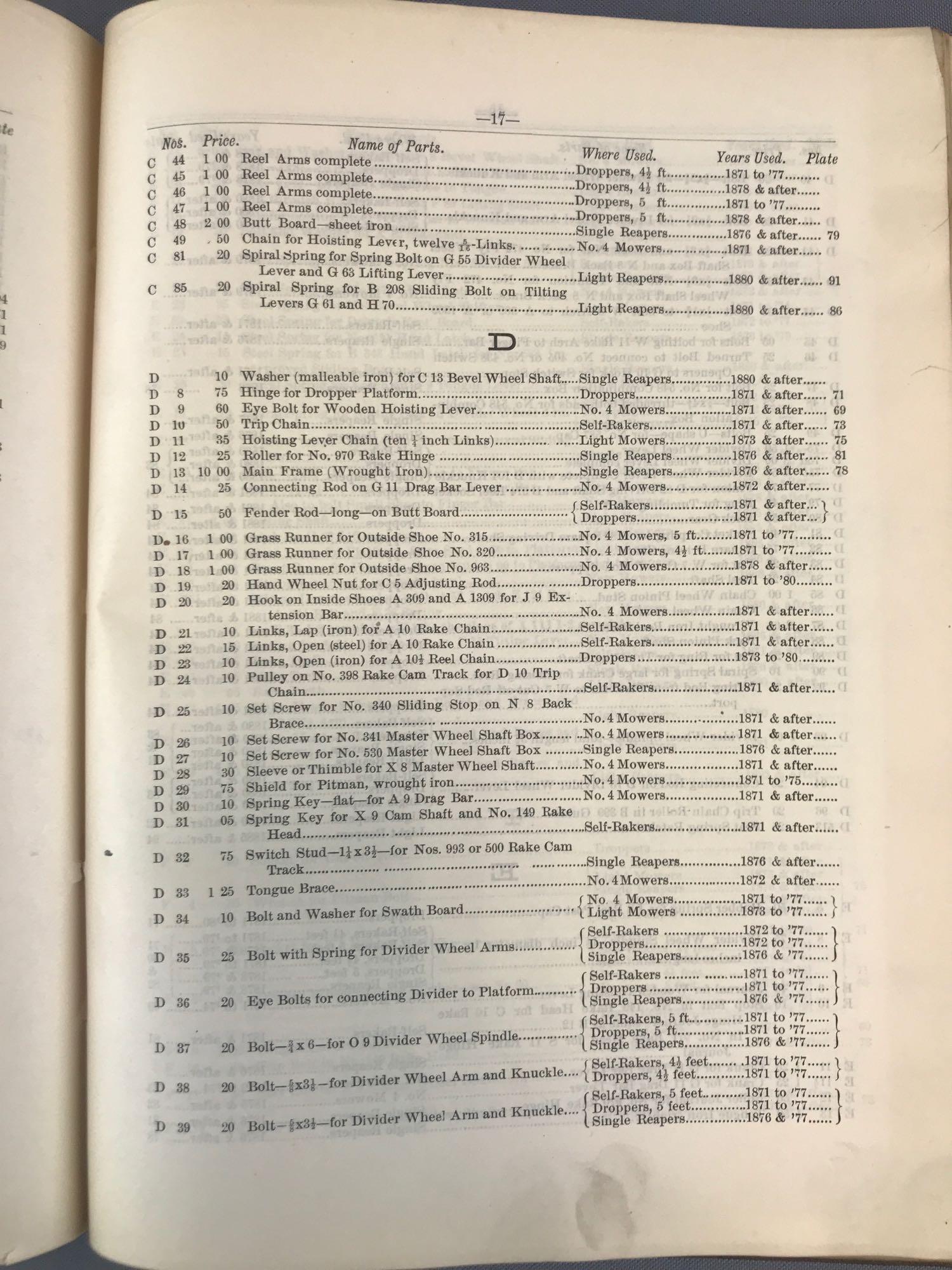 Antique bound Farm Implement and Mower Price Lists