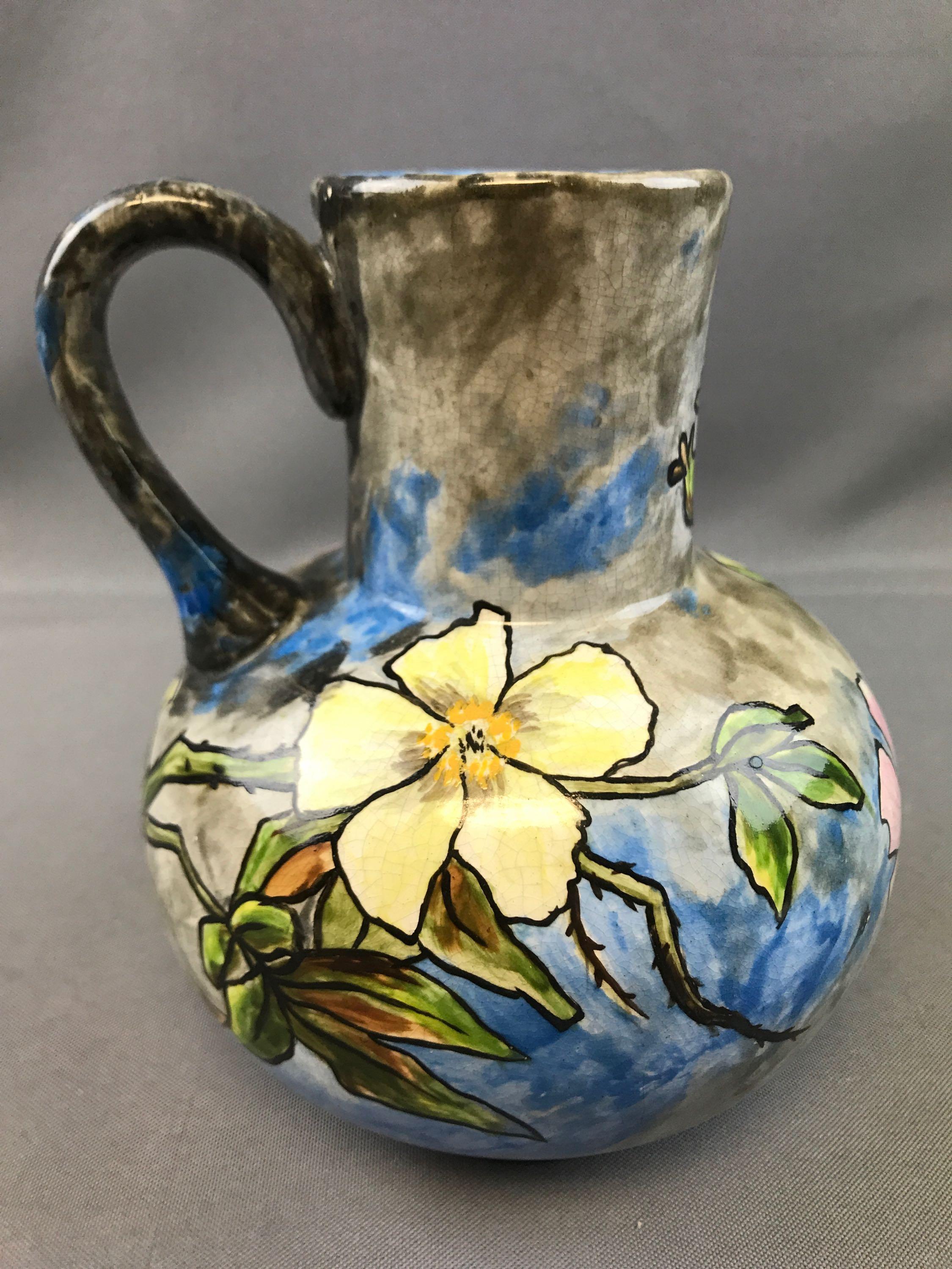 Antique (1881) Artist Signed Jersey City Pottery Jug