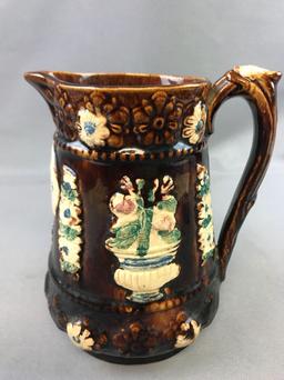 Antique (1900s) Barge Ware Pottery Pitcher - "Home Sweet Home"