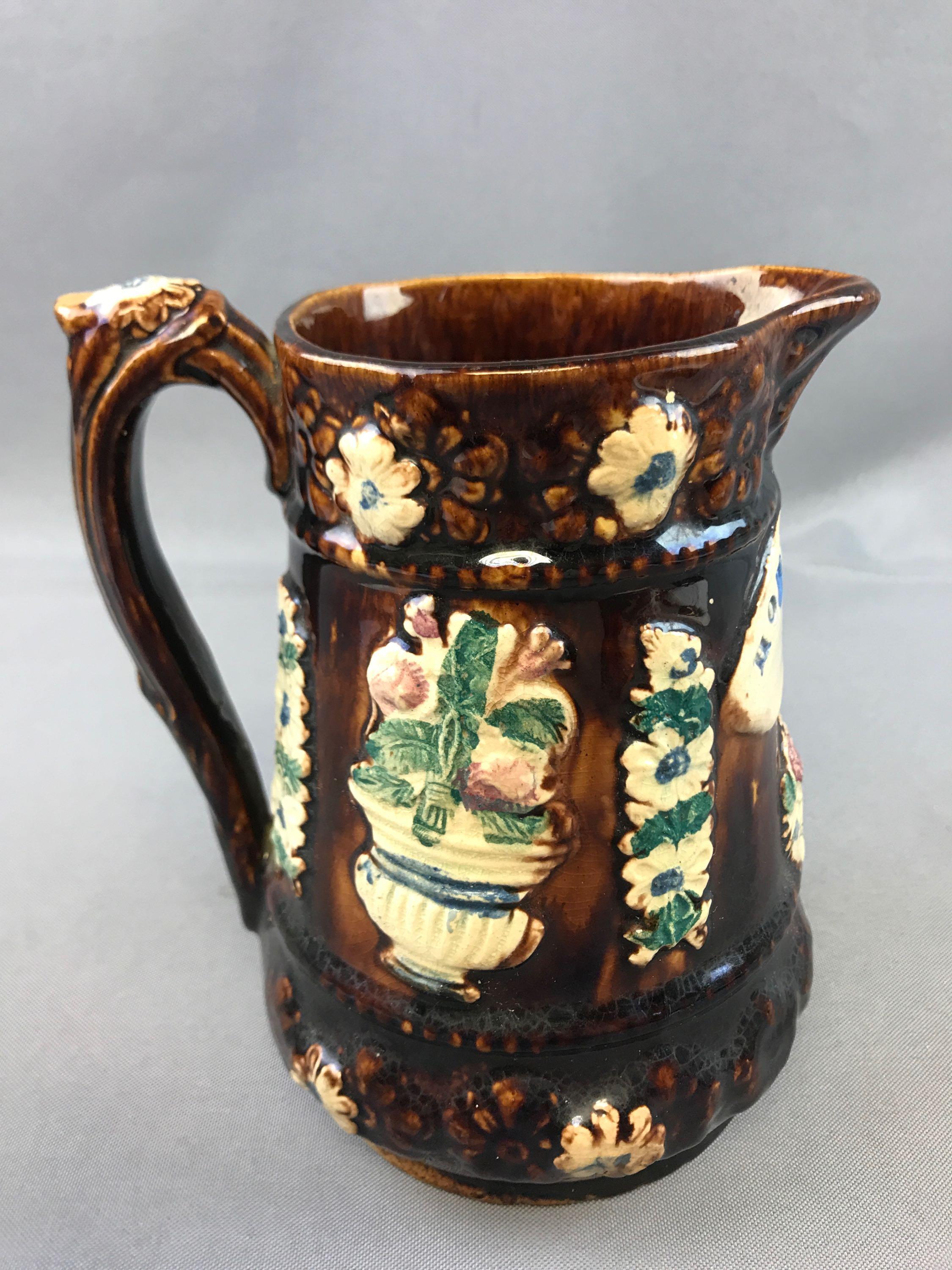 Antique (1900s) Barge Ware Pottery Pitcher - "Home Sweet Home"