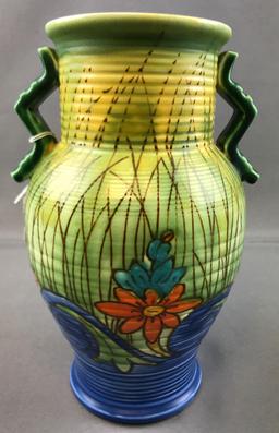 Vintage Art Pottery Vase w/ Applied Handles