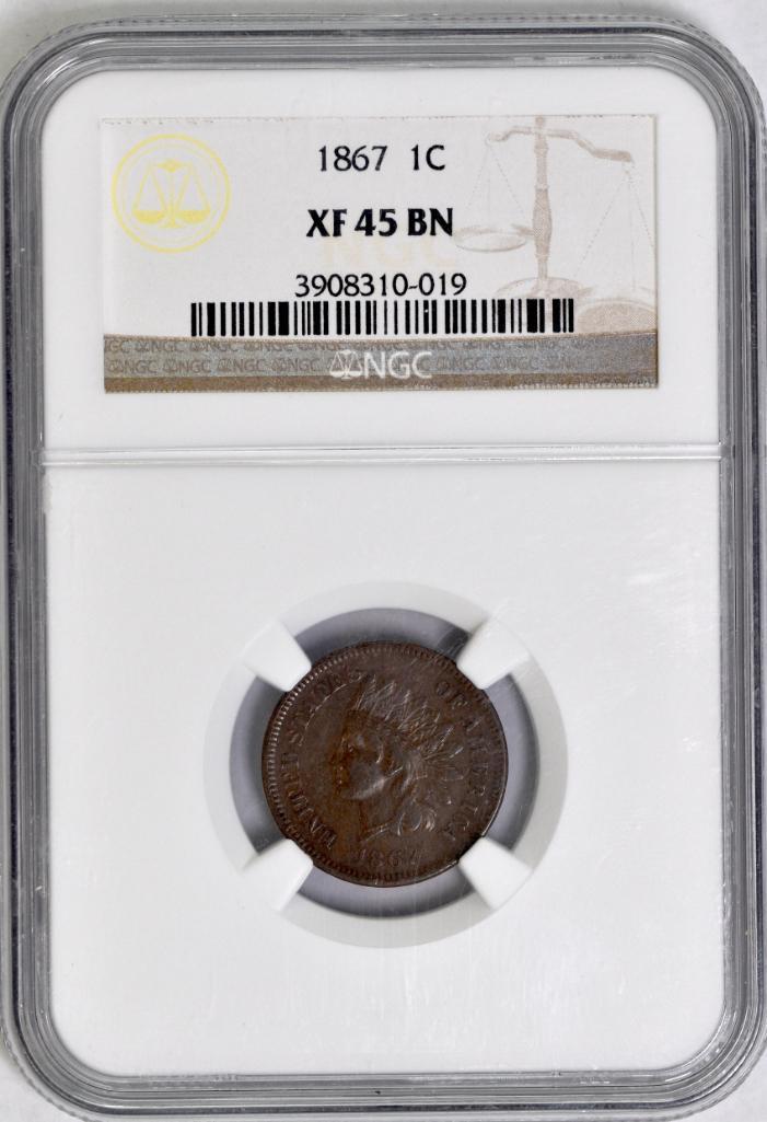 1867 Indian Head Cent (NGC) XF45BN.