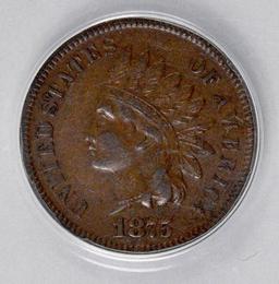 1875 Indian Head Cent (ANACS) EF45.
