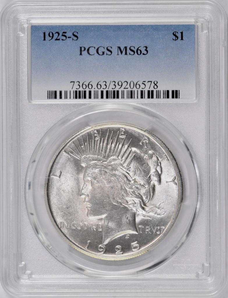 1925 S Peace Silver Dollar (PCGS) MS63.