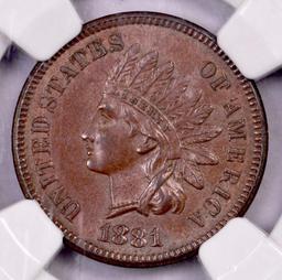 1881 Indian Head Cent (NGC) MS63BN.