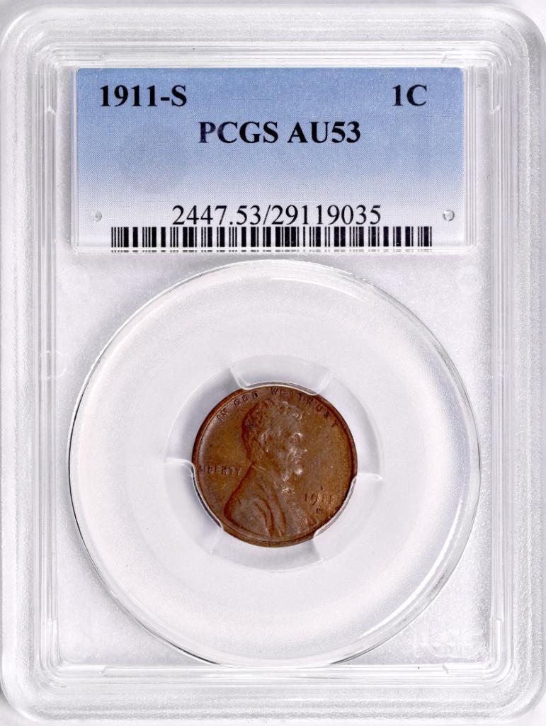 1911 S Lincoln Wheat Cent (PCGS) AU53.