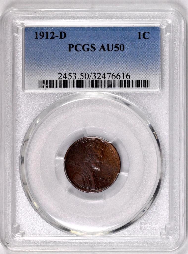 1912 D Lincoln Wheat Cent (PCGS) AU50.