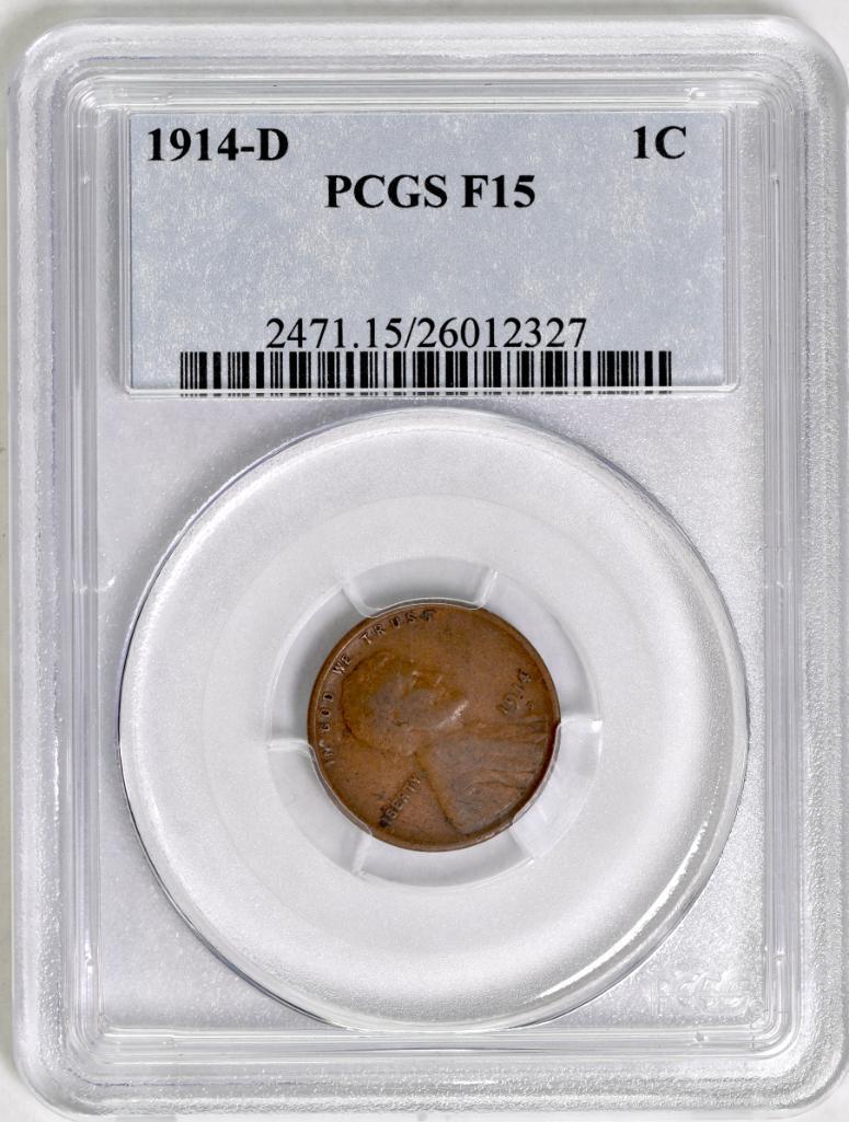 1914 D Lincoln Wheat Cent (PCGS) F15.