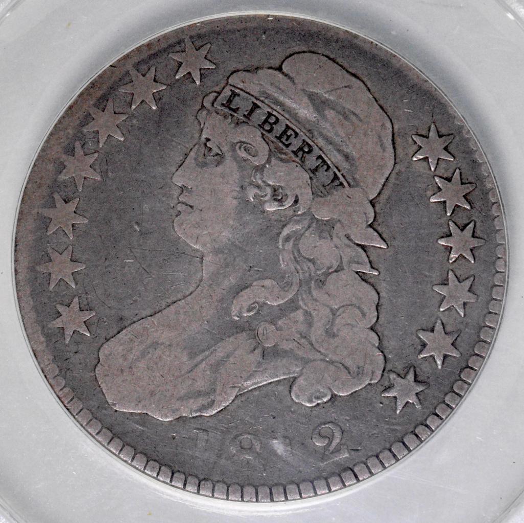 1812 Capped Bust Silver Half Dollar (ANACS) F15 details.