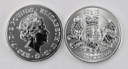 Group of (2) 2019 1 oz .999 British Silver Royal Arms Coins.
