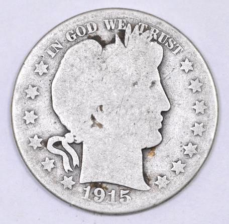 1915 P Barber Silver Half Dollar.