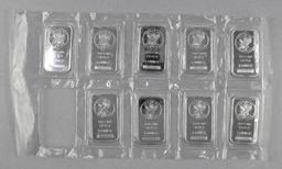 Group of (9) Sunshine Minting 1oz. .999 Fine Silver Ingot / Bars.