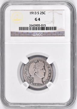 1913 S Barber Silver Quarter (NGC) G4.