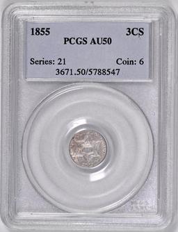 1855 Three Cent Piece Silver (PCGS) AU50.