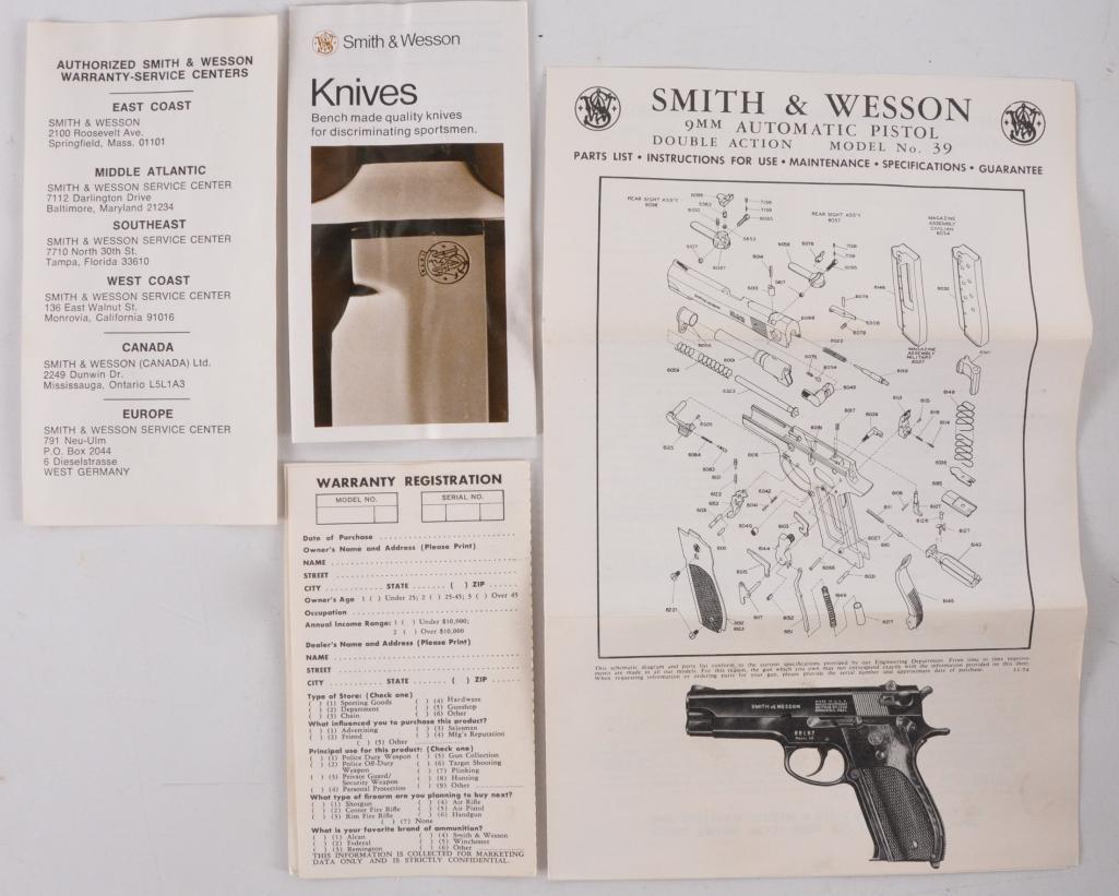 Smith and Wesson Model 39-2 9mm Semi Auto Pistol with Original Box