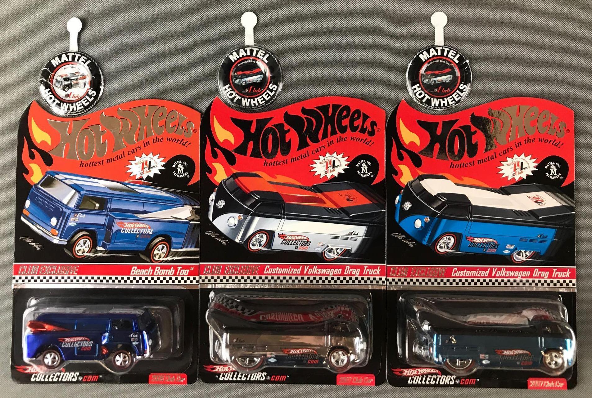 Group of 3 Hot Wheels Red Line Club die-cast vehicles in original packaging