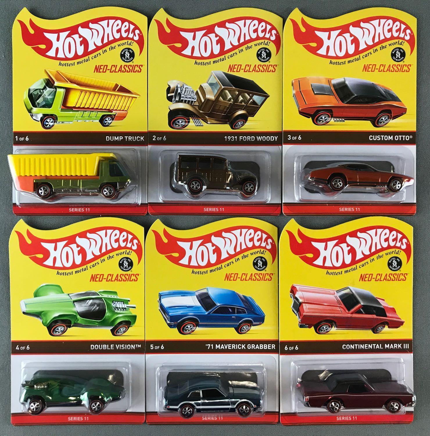 Group of 6 Hot Wheels die-cast vehicles in original packaging