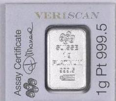 PAMP Suisse 1 Gram .9995 Fine Platinum Ingot / Bar.