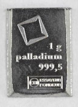 Essayeur Fondeur 1 Gram .9995 Fine Palladium Ingot / Bar.