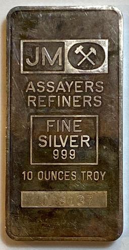 10 oz Silver Bar Johnson Matthey Uncommon