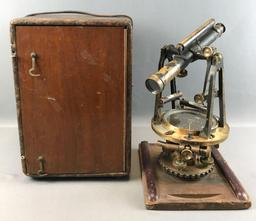 Antique (1916)" Buff & Buff" Brass Surveyor's Transit w/ Original Fitted Wooden Case + Instructions