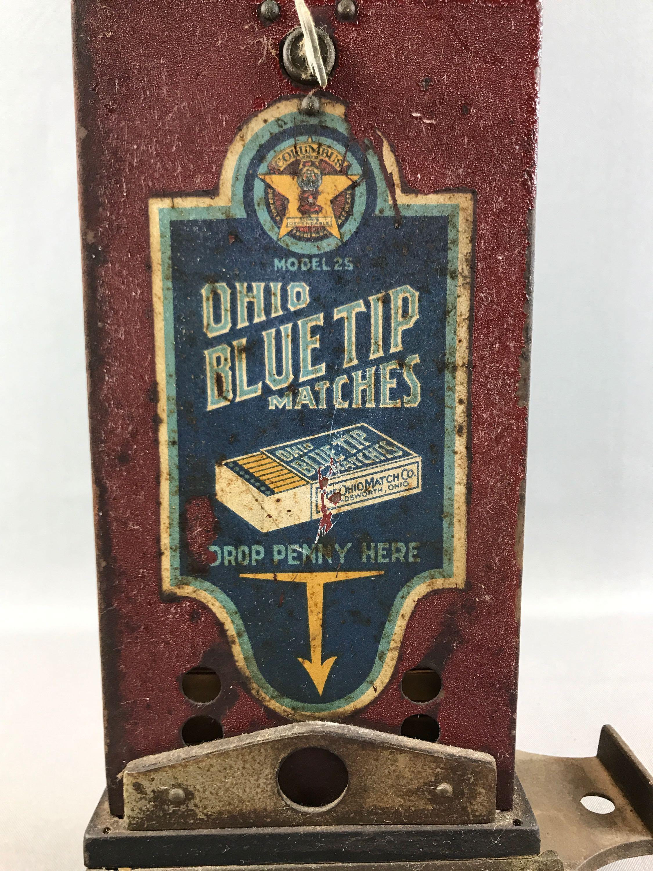 Vintage Columbus "Ohio Blue Tip Matches" Penny Vending Machine w/ Key