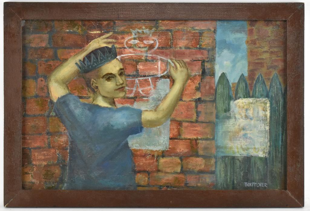 Oil on Board : Young Man Drawing - by Lillian Boettcher (1911-2002)