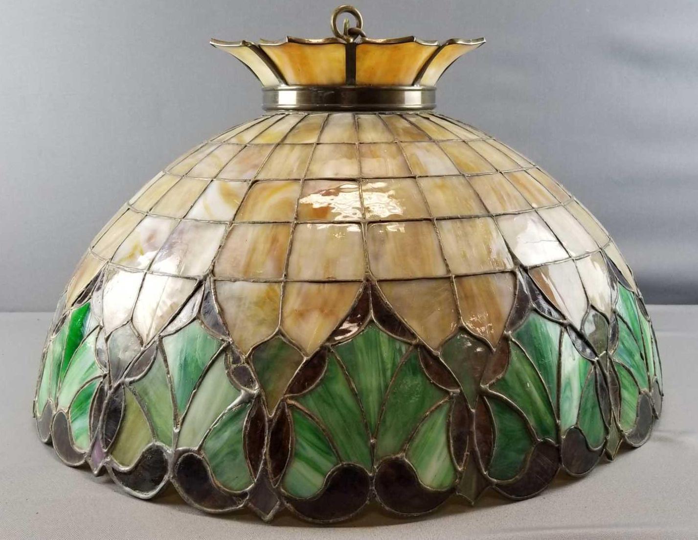 Vintage Stained/Slag Glass Hanging Light Fixture