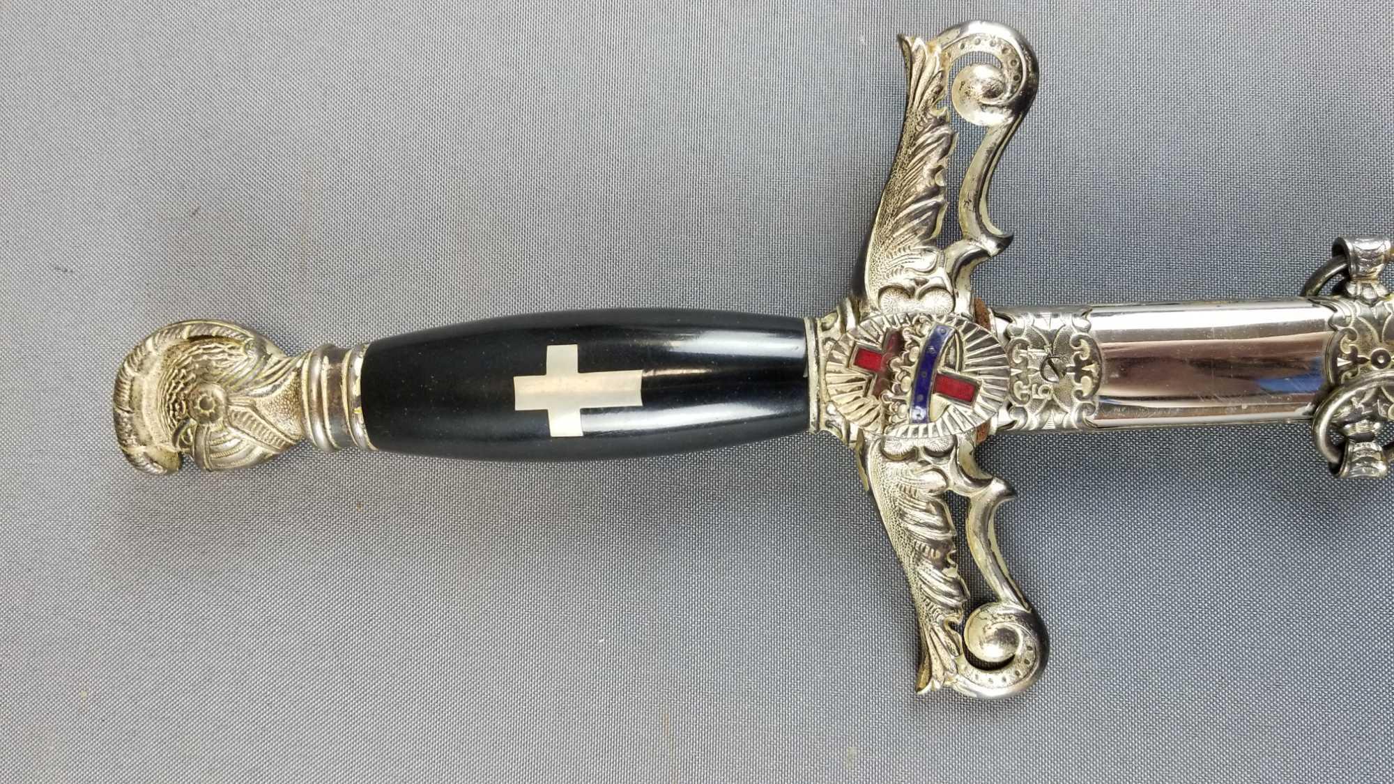 Vintage "Crown and Cross" Knights Templar Ceremonial Sword in Scabbard