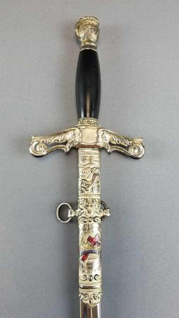 Vintage "Crown and Cross" Knights Templar Ceremonial Sword in Scabbard