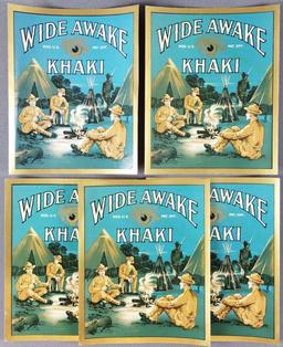 Group of 5 antique Wide Awake Khaki clothing labels