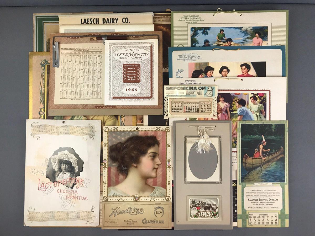 Group of 21 antique and vintage advertising calendars