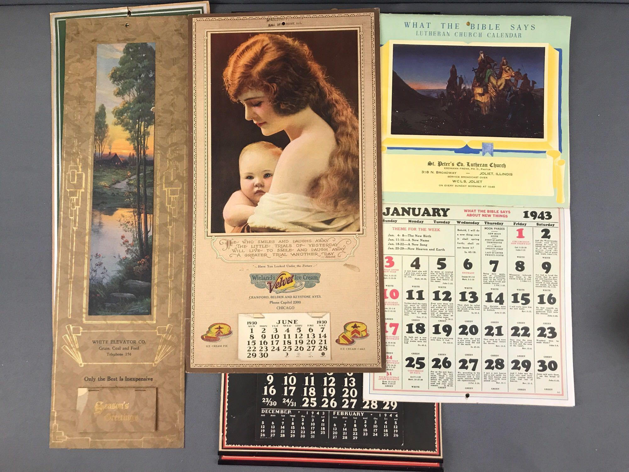 Group of 21 antique and vintage advertising calendars