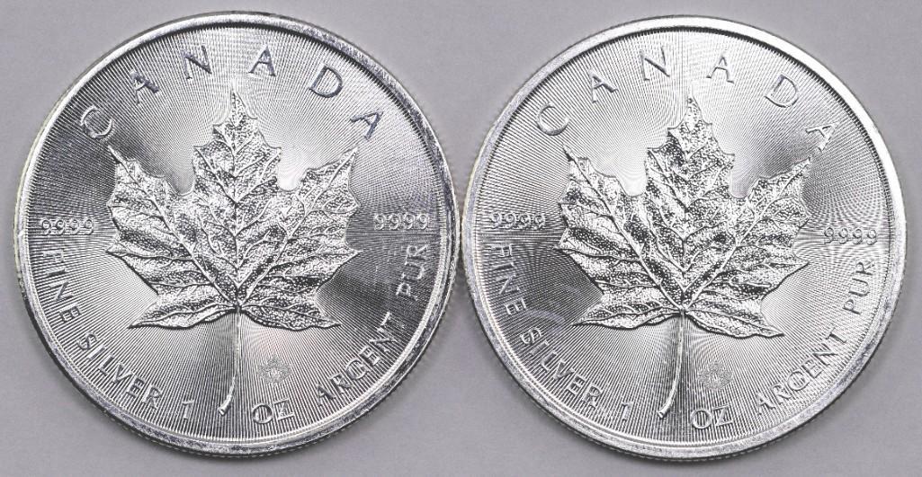 Group of (2) 2015 Canada Silver Maple Leaf .9999 Fine 1oz.