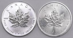 Group of (2) Canada Silver Maple Leaf .9999 Fine 1oz