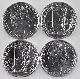 Group of (4) 2014 Great Britain Britannia 1oz. .999 Fine Silver