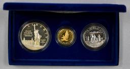 1986 3-Coin Statue of Liberty Commemorative Half & Silver Dollar & $5 Gold Proof