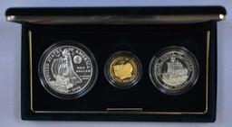 1992 3-Coin Columbus Quincentenary Commemorative Half & Silver Dollar & $5 Gold Proof
