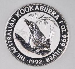 1992 Australia Kookaburra 1oz. .999 Fine Silver