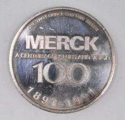 1991 Merck 1oz. .999 Fine Silver Round