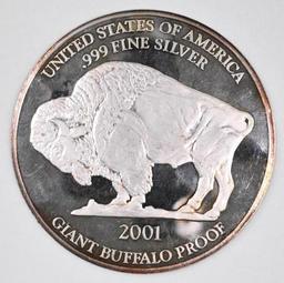 2001 Giant Buffalo Proof 1oz. .999 Fine Silver Round
