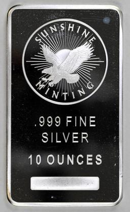 Sunshine Minting 10oz. .999 Fine Silver Ingot/Bar